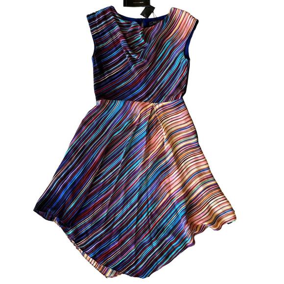 NWT BCBGMAXARIA Silk Dress Striped Asymmetrical Dress Size 2 Sleeveless Lined - Picture 2 of 7